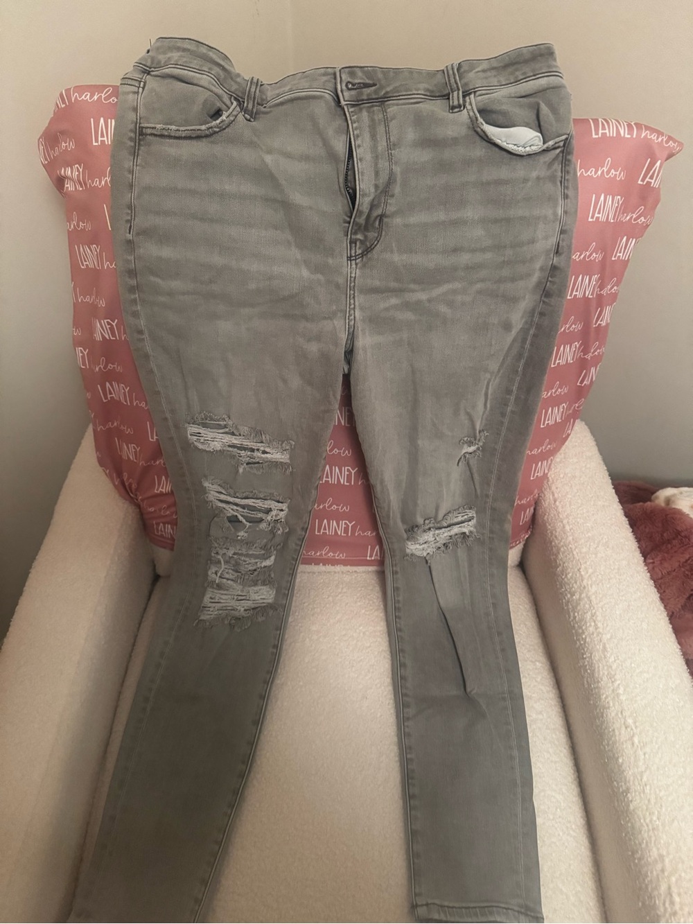 American Eagle Outfitters Grey Ripped Skinny Jeans